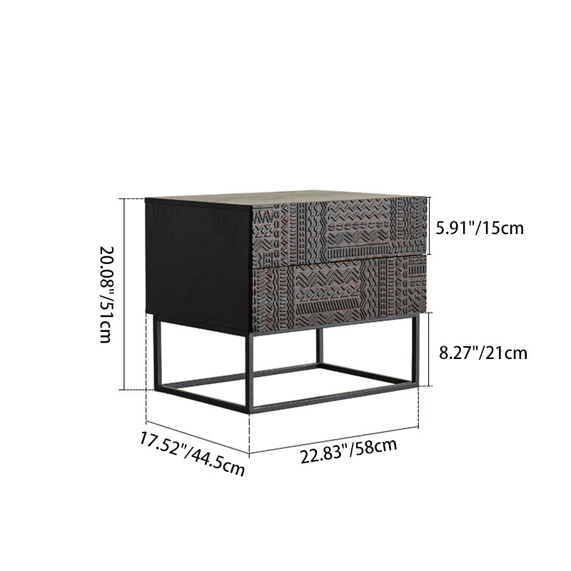 Mesita de noche cuboide de madera maciza con tallado de simplicidad contemporánea de 2 cajones para dormitorio 