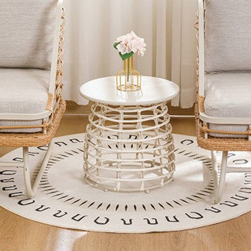Zeitgenössischer Boho Beistelltisch mit rundem Sinterstein-Top und durchbrochenem Kohlenstoffstahl-Basis für das Wohnzimmer 