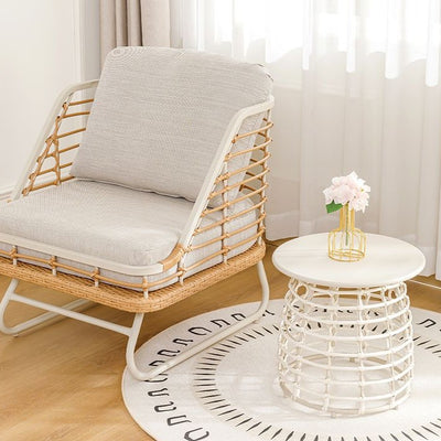 Zeitgenössischer Boho Beistelltisch mit rundem Sinterstein-Top und durchbrochenem Kohlenstoffstahl-Basis für das Wohnzimmer 