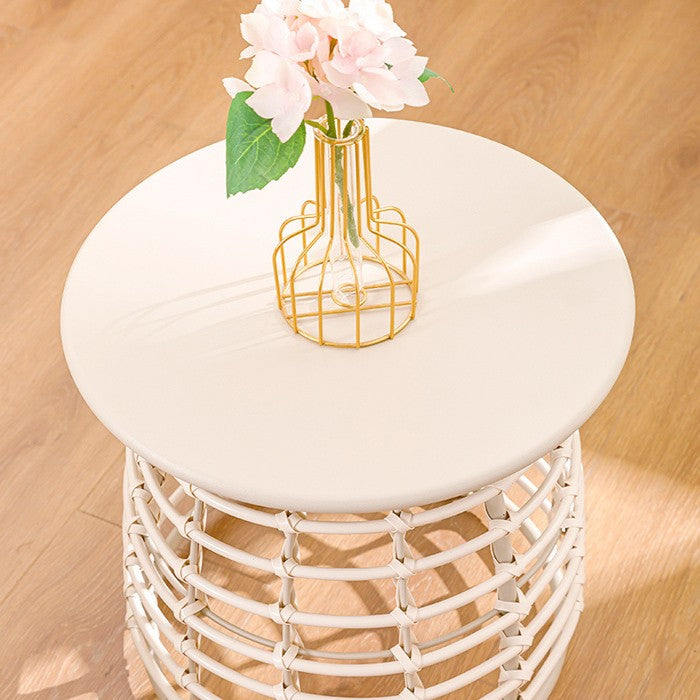 Contemporary Boho Round Top Openwork Carbon Steel Base Side Table For Living Room