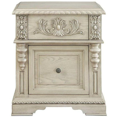 Mesita de noche cuboide de madera maciza europea tradicional con 2 cajones para dormitorio 