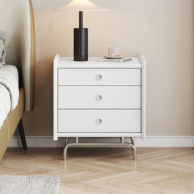 Mesita de noche de madera maciza de cubo de simplicidad moderna con 3 cajones para dormitorio 