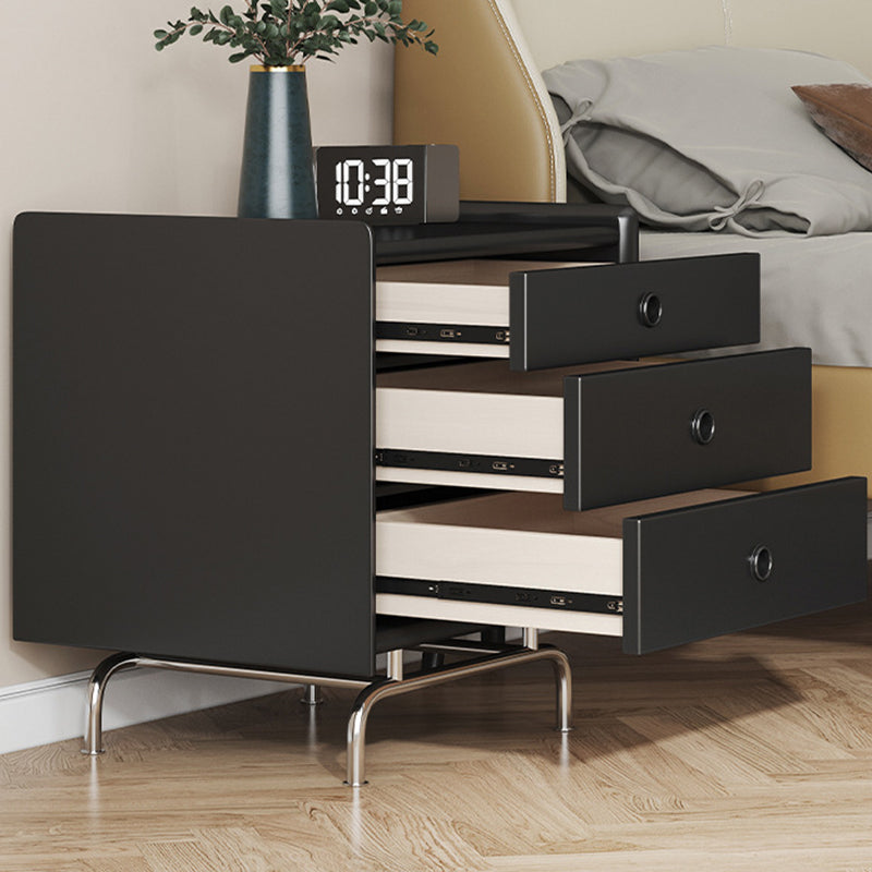 Mesita de noche de madera maciza de cubo de simplicidad moderna con 3 cajones para dormitorio 