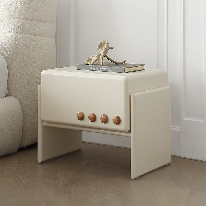 Table de nuit rectangulaire en bois massif crème scandinave contemporain avec 1 tiroir pour chambre 