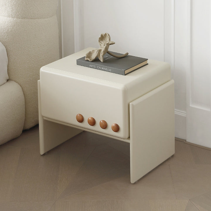 Table de nuit rectangulaire en bois massif crème scandinave contemporain avec 1 tiroir pour chambre 