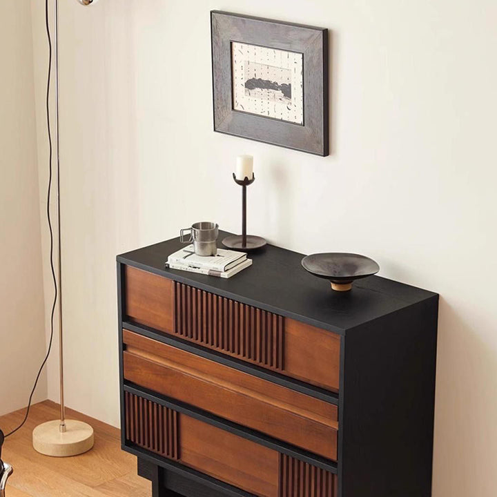 Table console étroite rectangulaire en bois massif traditionnel français avec armoire de rangement et 3 tiroirs pour l&