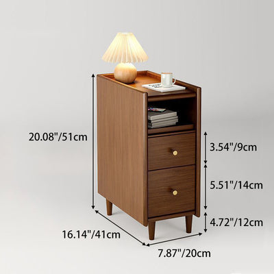 Simplicidad contemporánea mesita de noche rectangular de madera maciza ultra-estrecha, gabinete ahorrador de espacio con 2 cajones para dormitorio 