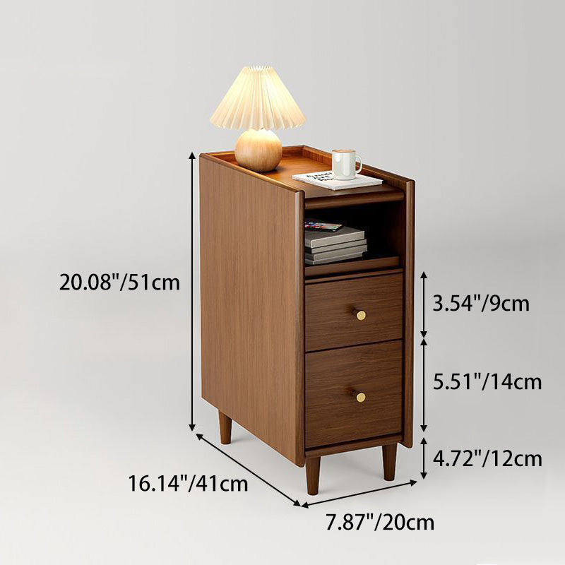 Simplicidad contemporánea mesita de noche rectangular de madera maciza ultra-estrecha, gabinete ahorrador de espacio con 2 cajones para dormitorio 