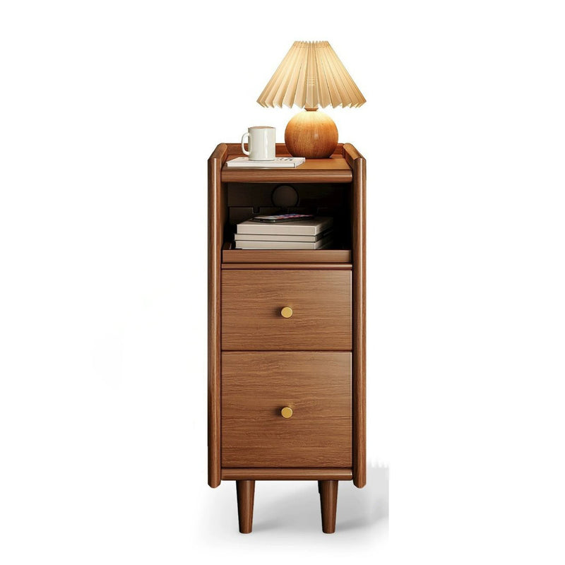 Simplicidad contemporánea mesita de noche rectangular de madera maciza ultra-estrecha, gabinete ahorrador de espacio con 2 cajones para dormitorio 