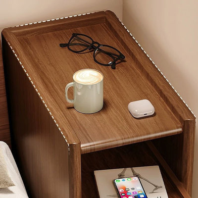 Simplicidad contemporánea mesita de noche rectangular de madera maciza ultra-estrecha, gabinete ahorrador de espacio con 2 cajones para dormitorio 