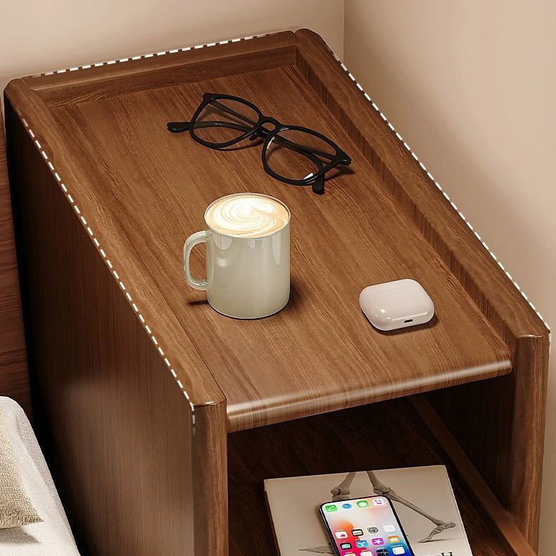 Simplicidad contemporánea mesita de noche rectangular de madera maciza ultra-estrecha, gabinete ahorrador de espacio con 2 cajones para dormitorio 