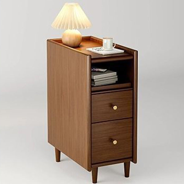 Simplicidad contemporánea mesita de noche rectangular de madera maciza ultra-estrecha, gabinete ahorrador de espacio con 2 cajones para dormitorio 