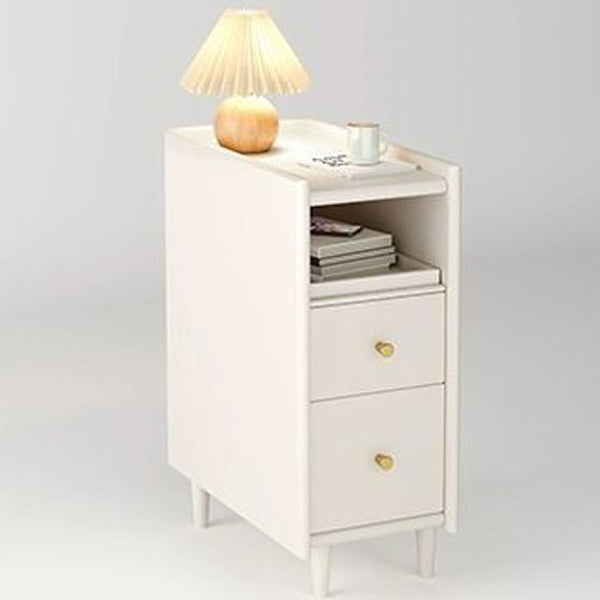 Simplicidad contemporánea mesita de noche rectangular de madera maciza ultra-estrecha, gabinete ahorrador de espacio con 2 cajones para dormitorio 