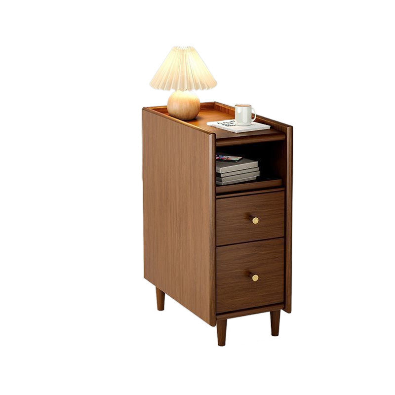 Simplicidad contemporánea mesita de noche rectangular de madera maciza ultra-estrecha, gabinete ahorrador de espacio con 2 cajones para dormitorio 