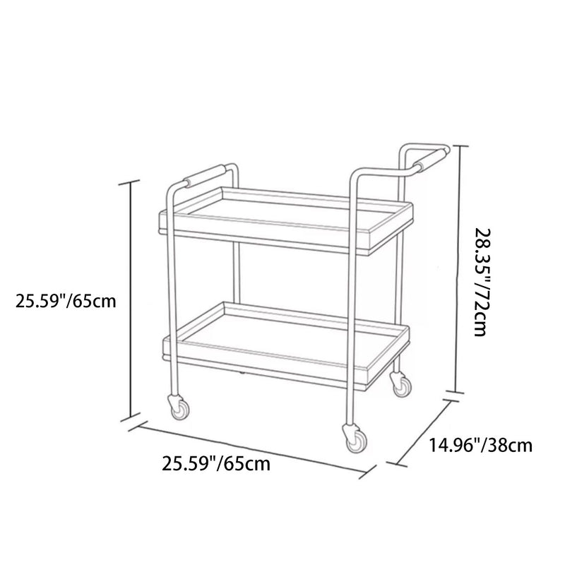 Zeitgenössischer Retro-Rechteckiger Massivholz-Tablett-Top-Metall-Beistelltisch 2-stufiger Rollwagen für das Wohnzimmer 