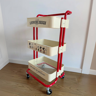 Zeitgenössischer nordischer rechteckiger Kunststoff-Kohlenstoffstahlrahmen Beistelltisch Rollwagen 3-stufige Ablagefächer für das Wohnzimmer 