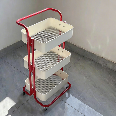 Contemporary Nordic Rectangular Carbon Steel Frame End Table Rolling Cart 3-Tier Storage Shelves For Living Room