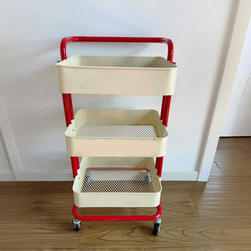 Contemporary Nordic Rectangular Carbon Steel Frame End Table Rolling Cart 3-Tier Storage Shelves For Living Room