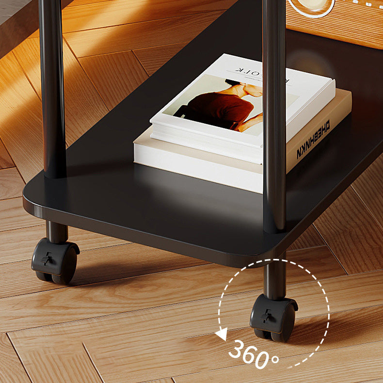 Contemporary Simplicity Rectangular Glass Top Iron End Table 2-Tier Casters For Living Room