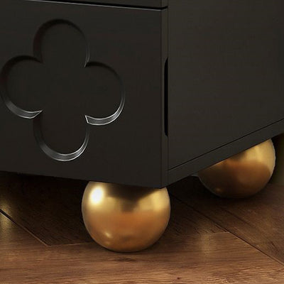 Modern Transitional Medium Density Fiberboard Cube Wood Carving Nightstand 2-Drawer For Bedroom