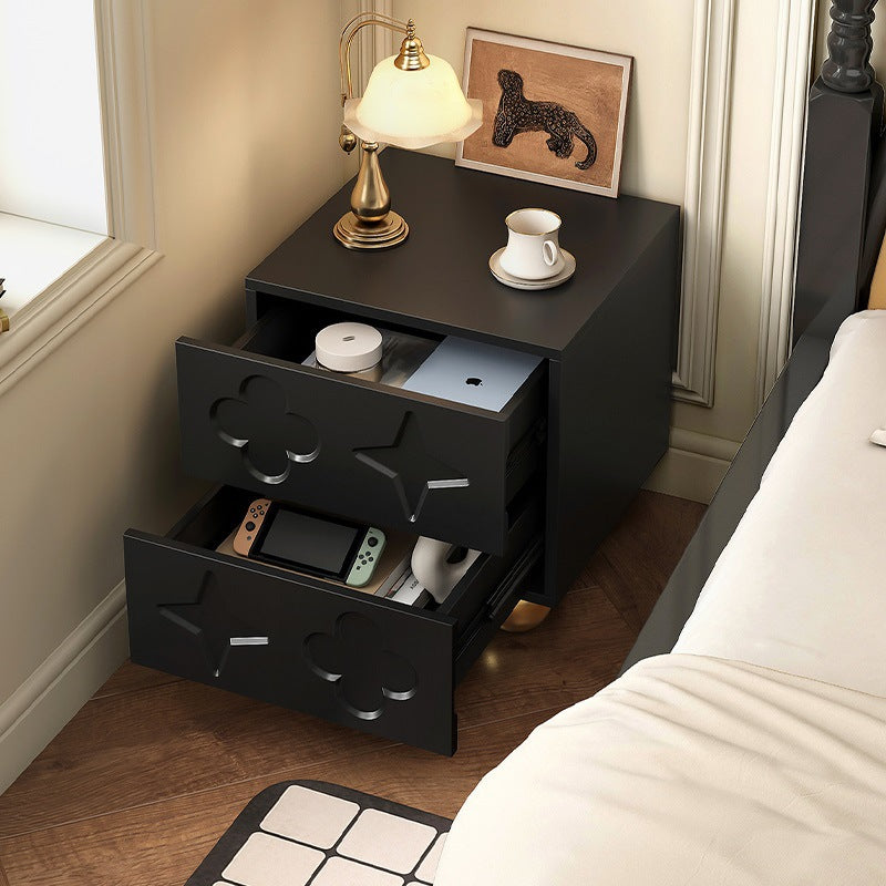 Modern Transitional Medium Density Fiberboard Cube Wood Carving Nightstand 2-Drawer For Bedroom