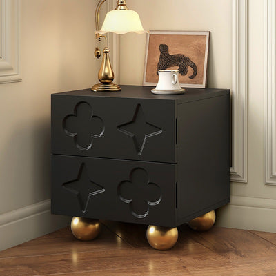 Modern Transitional Medium Density Fiberboard Cube Wood Carving Nightstand 2-Drawer For Bedroom