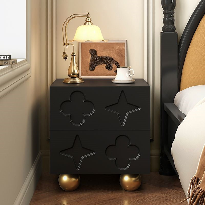 Modern Transitional Medium Density Fiberboard Cube Wood Carving Nightstand 2-Drawer For Bedroom
