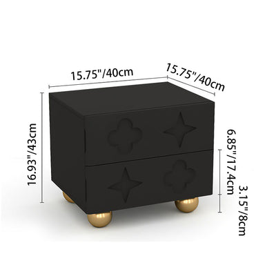 Modern Transitional Medium Density Fiberboard Cube Wood Carving Nightstand 2-Drawer For Bedroom