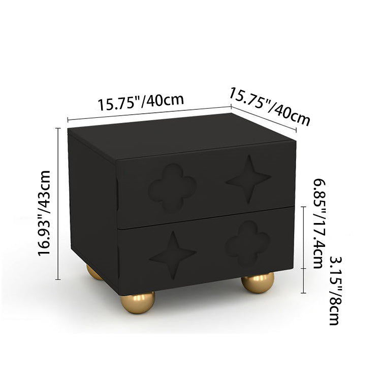 Modern Transitional Medium Density Fiberboard Cube Wood Carving Nightstand 2-Drawer For Bedroom