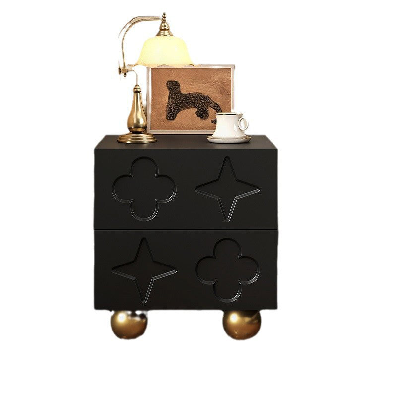 Modern Transitional Medium Density Fiberboard Cube Wood Carving Nightstand 2-Drawer For Bedroom