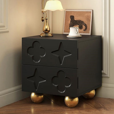 Modern Transitional Medium Density Fiberboard Cube Wood Carving Nightstand 2-Drawer For Bedroom