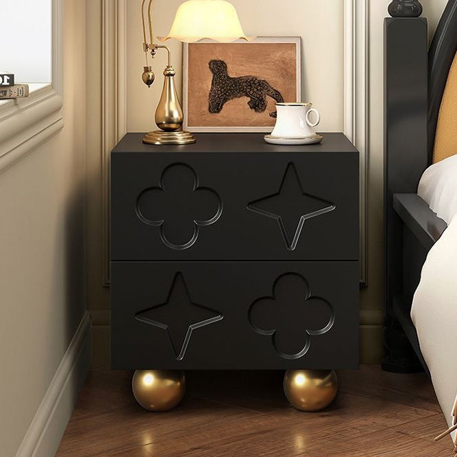 Modern Transitional Medium Density Fiberboard Cube Wood Carving Nightstand 2-Drawer For Bedroom