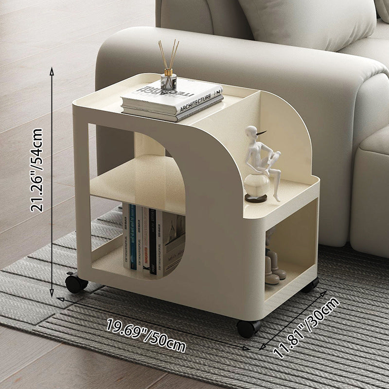 Moderner Mid-Century Geometrischer Bogen Eisen Beistelltisch 2-stufige Ablageflächen mit Rollen für das Wohnzimmer 