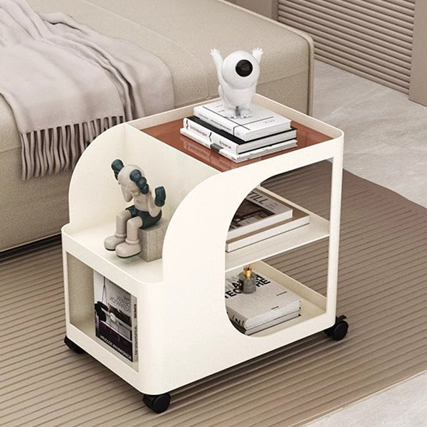 Moderner Mid-Century Geometrischer Bogen Eisen Beistelltisch 2-stufige Ablageflächen mit Rollen für das Wohnzimmer 