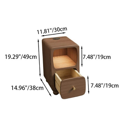 Mesita de noche contemporánea de madera maciza con simplicidad y espacio estrecho, 1 cajón y armario para dormitorio 