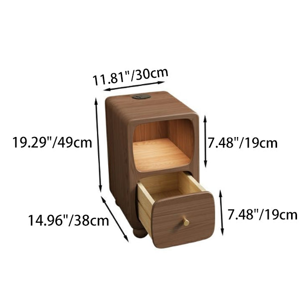 Mesita de noche contemporánea de madera maciza con simplicidad y espacio estrecho, 1 cajón y armario para dormitorio 