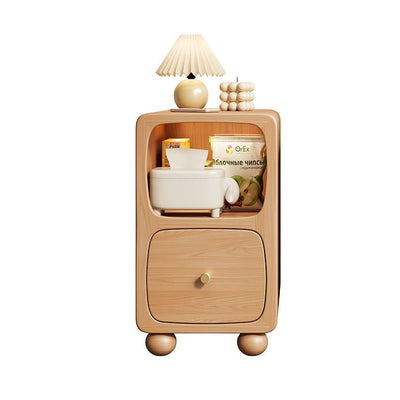 Mesita de noche contemporánea de madera maciza con simplicidad y espacio estrecho, 1 cajón y armario para dormitorio 