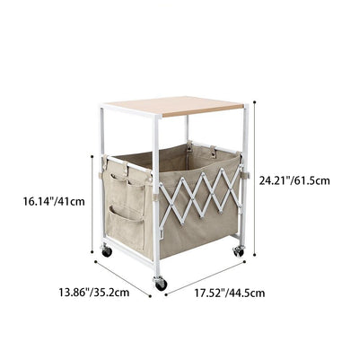 Zeitgenössischer nordischer quadratischer MDF-Oberteil Eisenrahmen Rollwagen Beistelltisch 2-stufige Stoffaufbewahrungstaschen für das Wohnzimmer 