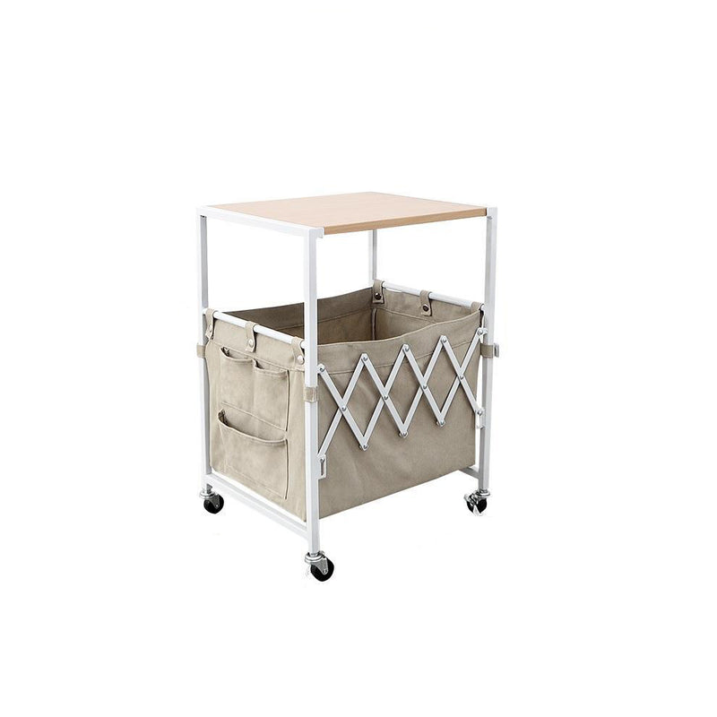 Zeitgenössischer nordischer quadratischer MDF-Oberteil Eisenrahmen Rollwagen Beistelltisch 2-stufige Stoffaufbewahrungstaschen für das Wohnzimmer 