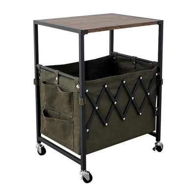 Zeitgenössischer nordischer quadratischer MDF-Oberteil Eisenrahmen Rollwagen Beistelltisch 2-stufige Stoffaufbewahrungstaschen für das Wohnzimmer 