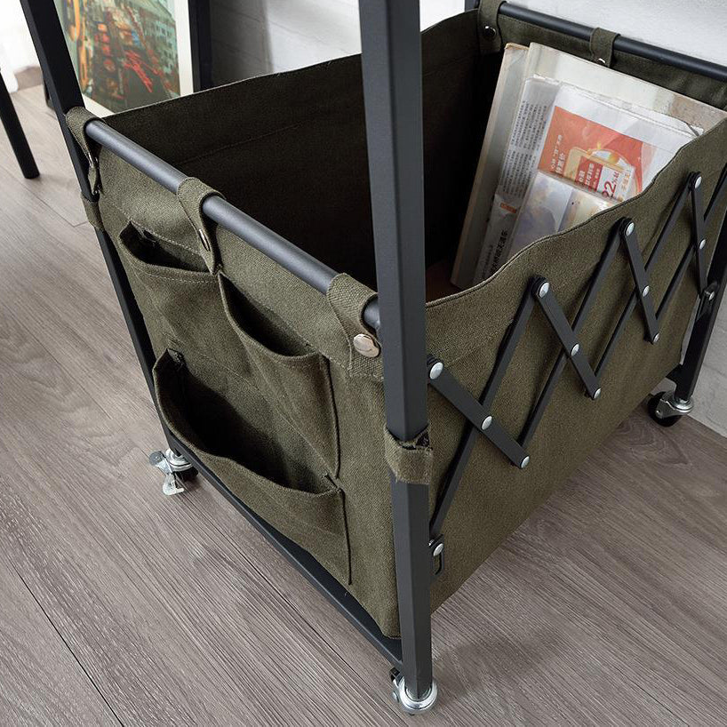 Contemporary Nordic Square MDF Top Iron Frame Rolling Cart End Table 2-Tier Fabric Storage Bags For Living Room