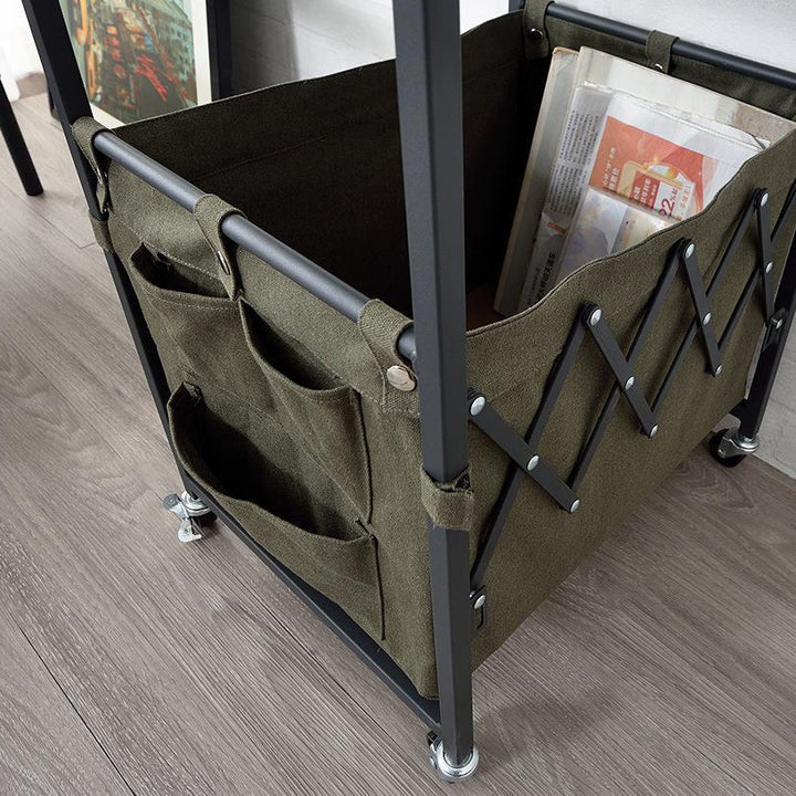 Contemporary Nordic Square MDF Top Iron Frame Rolling Cart End Table 2-Tier Fabric Storage Bags For Living Room