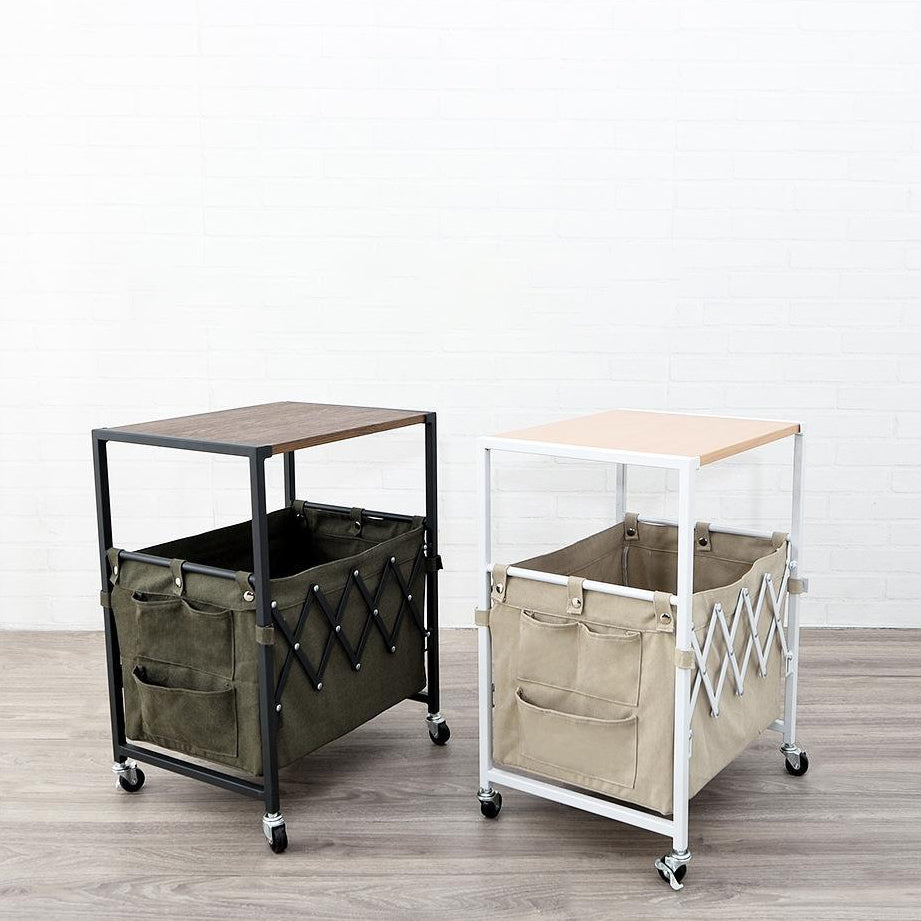 Contemporary Nordic Square MDF Top Iron Frame Rolling Cart End Table 2-Tier Fabric Storage Bags For Living Room