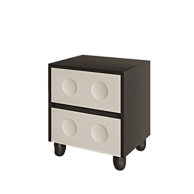 Moderner Mid-Century-Würfel Nachttisch aus Massivholz mit Kieselfuß und 2 Schubladen für das Schlafzimmer 
