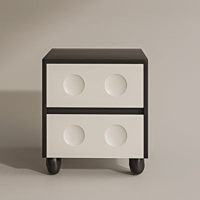 Moderner Mid-Century-Würfel Nachttisch aus Massivholz mit Kieselfuß und 2 Schubladen für das Schlafzimmer 