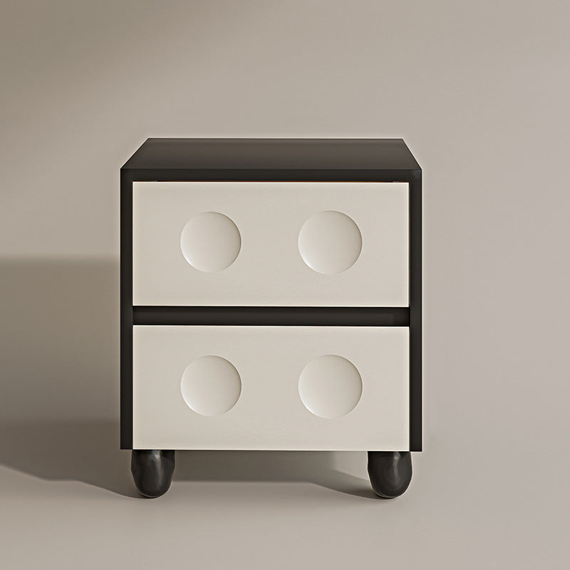 Moderner Mid-Century-Würfel Nachttisch aus Massivholz mit Kieselfuß und 2 Schubladen für das Schlafzimmer 