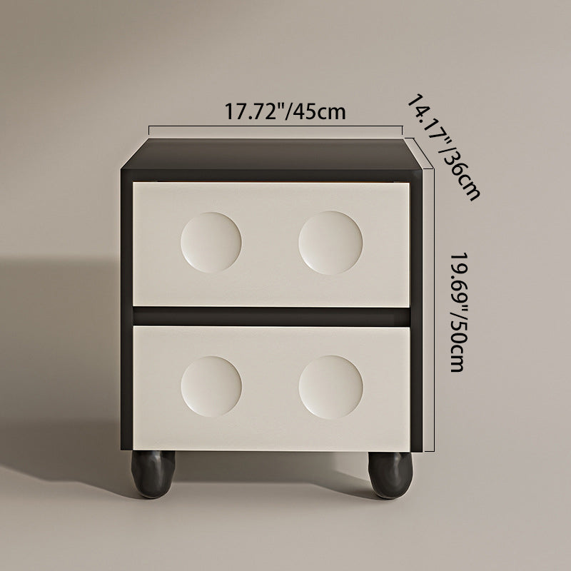 Moderner Mid-Century-Würfel Nachttisch aus Massivholz mit Kieselfuß und 2 Schubladen für das Schlafzimmer 