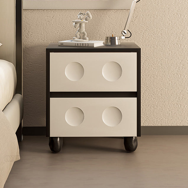 Modern Mid-Century Cube Plywood Pebble-Foot Nightstand 2-Drawer For Bedroom