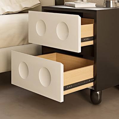 Moderner Mid-Century-Würfel Nachttisch aus Massivholz mit Kieselfuß und 2 Schubladen für das Schlafzimmer 