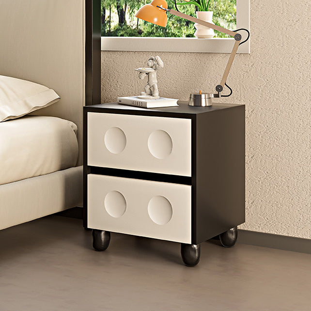 Modern Mid-Century Cube Plywood Pebble-Foot Nightstand 2-Drawer For Bedroom